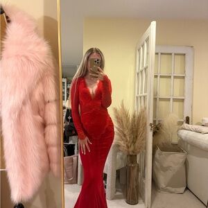 REVOLVE Red Long-Sleeve Lace Mermaid Gown